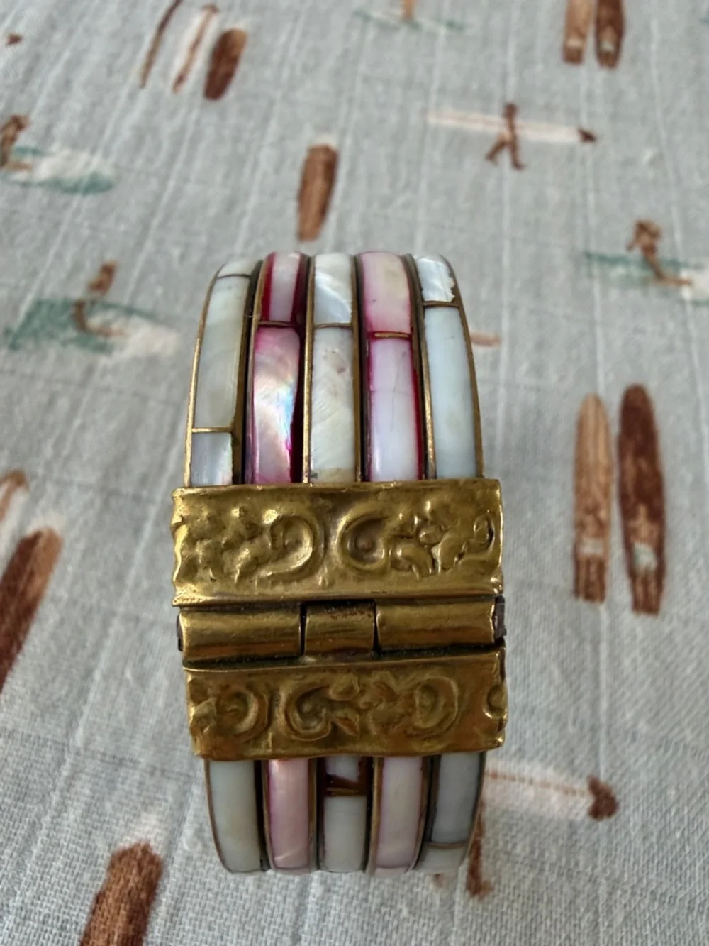 Set of 3 Gold-Tone Wide Bangle Bracelets with Enamel and Filigree